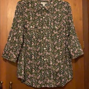 Brown with pink flowers. No tags. Never worn.